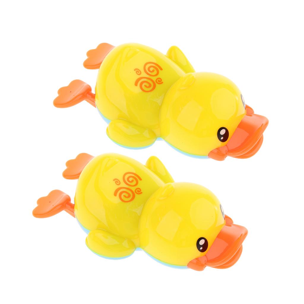 2PCS Plastic Wind Up Swimming Yellow Duck Kids Baby Bathing Time Water Toy