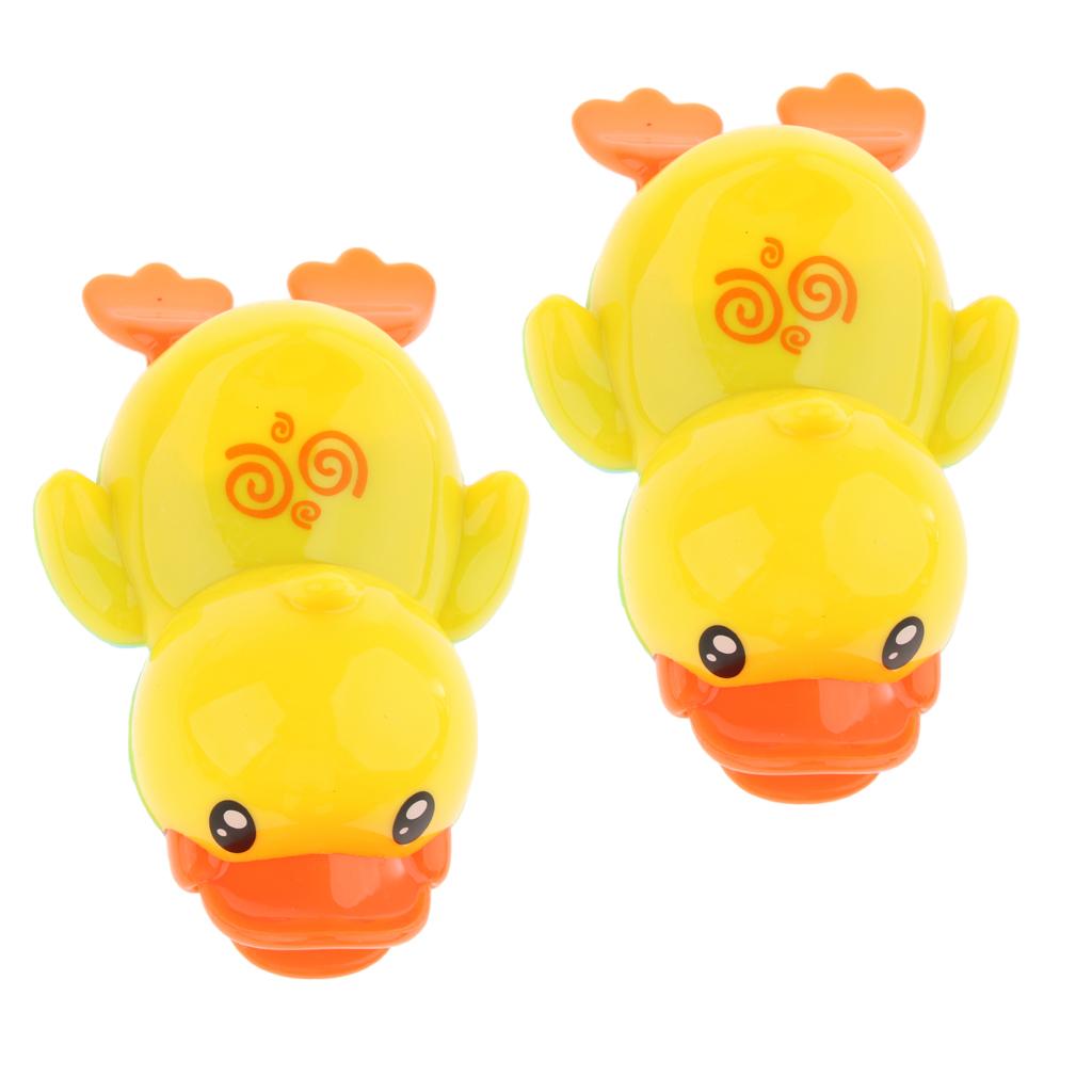 2PCS Plastic Wind Up Swimming Yellow Duck Kids Baby Bathing Time Water Toy