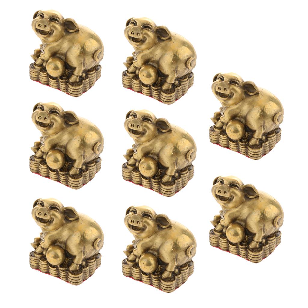 8x Pure Brass Chinese Twelve Animal Figurine Ornament Luck Charm Pig