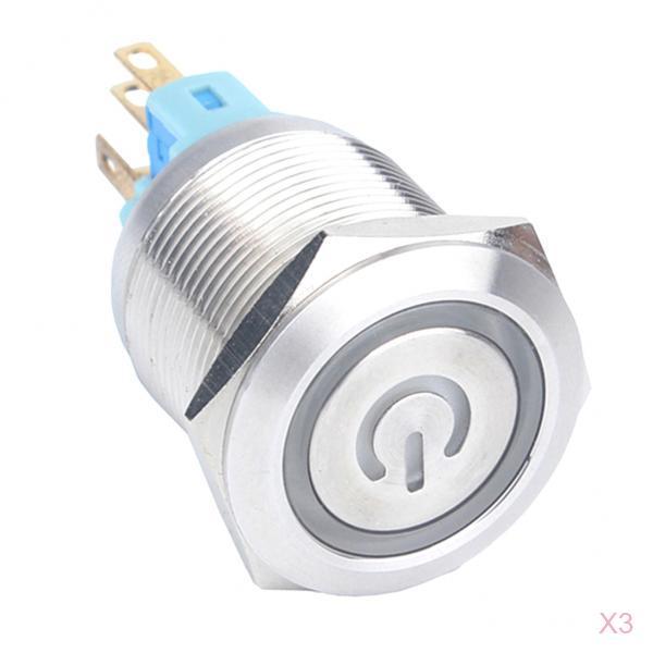 3 Pieces 22mm 12V Reset Ring Stainless Steel LED Light Flat Head Self-reset