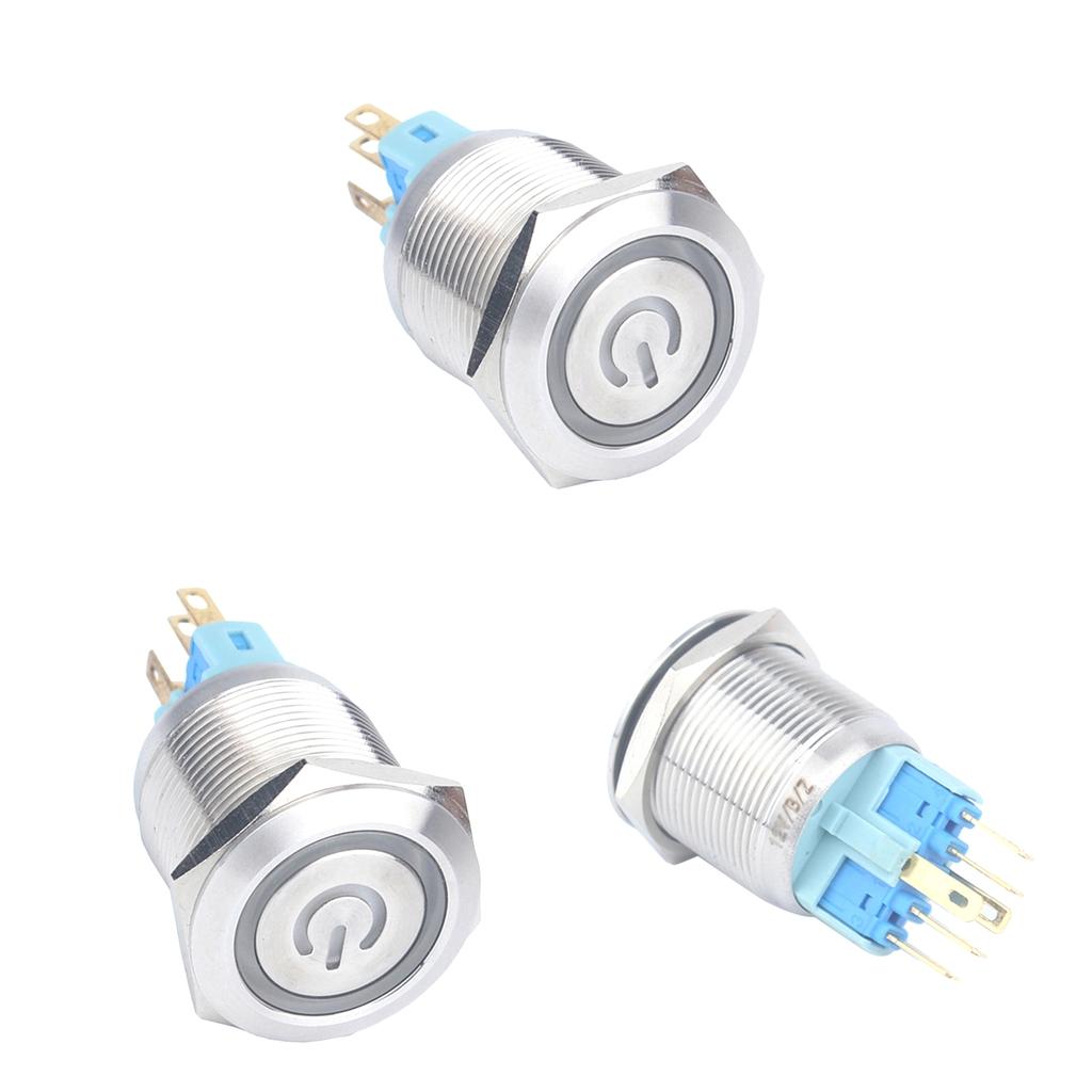 3 Pieces 22mm 12V Reset Ring Stainless Steel LED Light Flat Head Self-reset