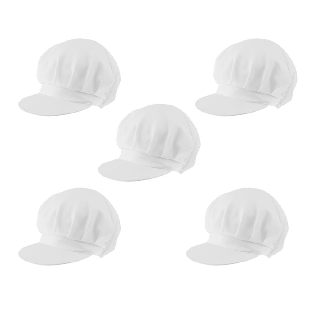 5Pack Adjustable Elastic Cooking Chef Cap Unisex White Dustproof Cooking Hat