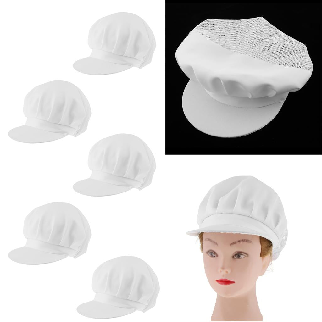 5Pack Adjustable Elastic Cooking Chef Cap Unisex White Dustproof Cooking Hat