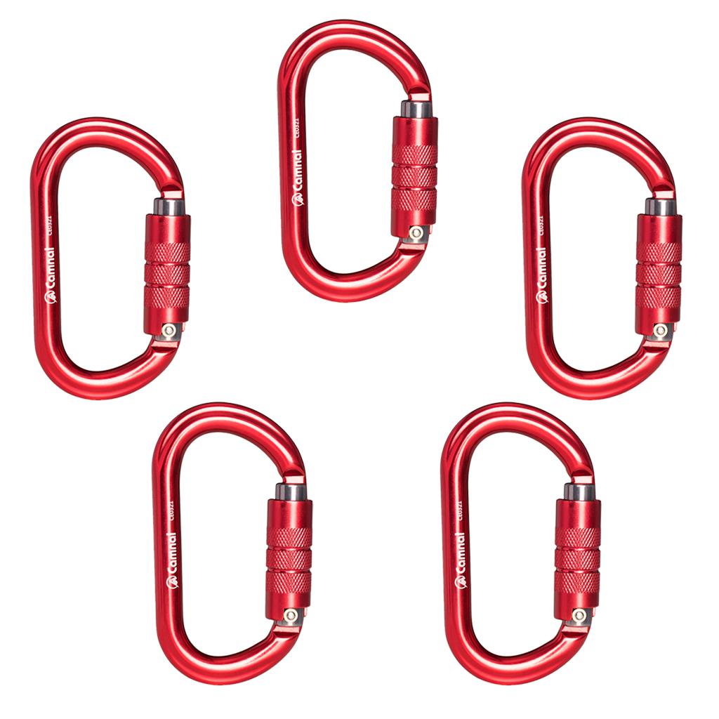 5pcs 25KN Aluminum Climbing Rescue Carabiner D Type Auto Locking Red