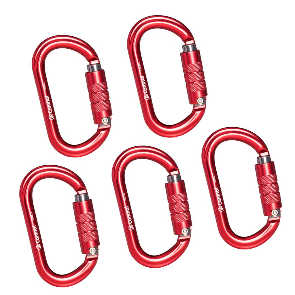 5pcs 25KN Aluminum Climbing Rescue Carabiner D Type Auto Locking Red