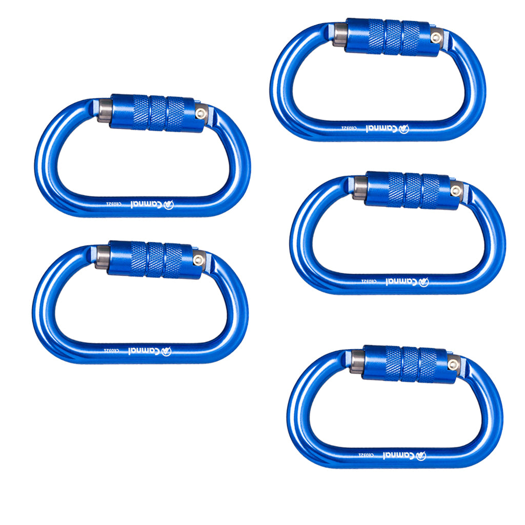 5pcs 25KN Aluminum Climbing Rescue Carabiner D Type Auto Locking Blue