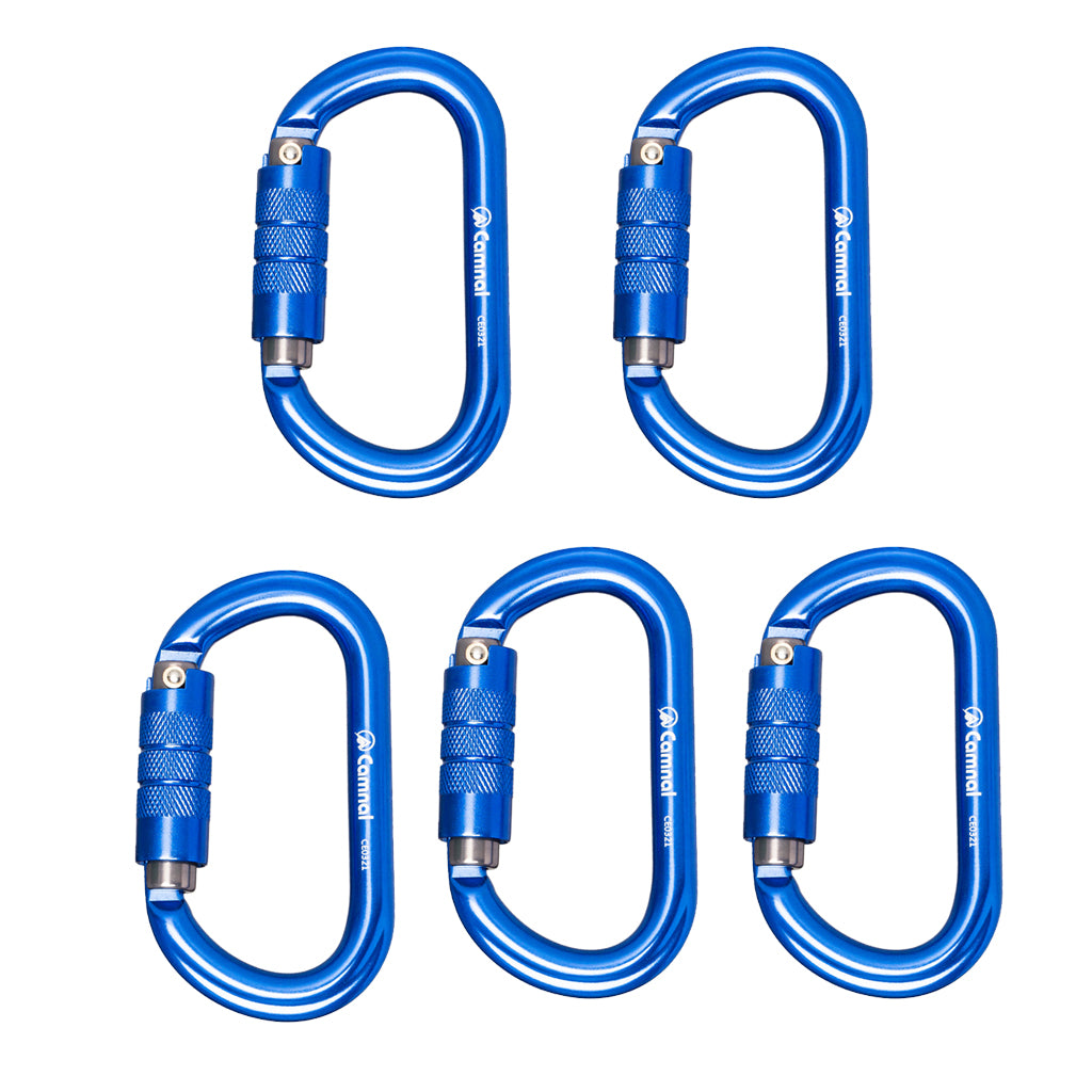5pcs 25KN Aluminum Climbing Rescue Carabiner D Type Auto Locking Blue