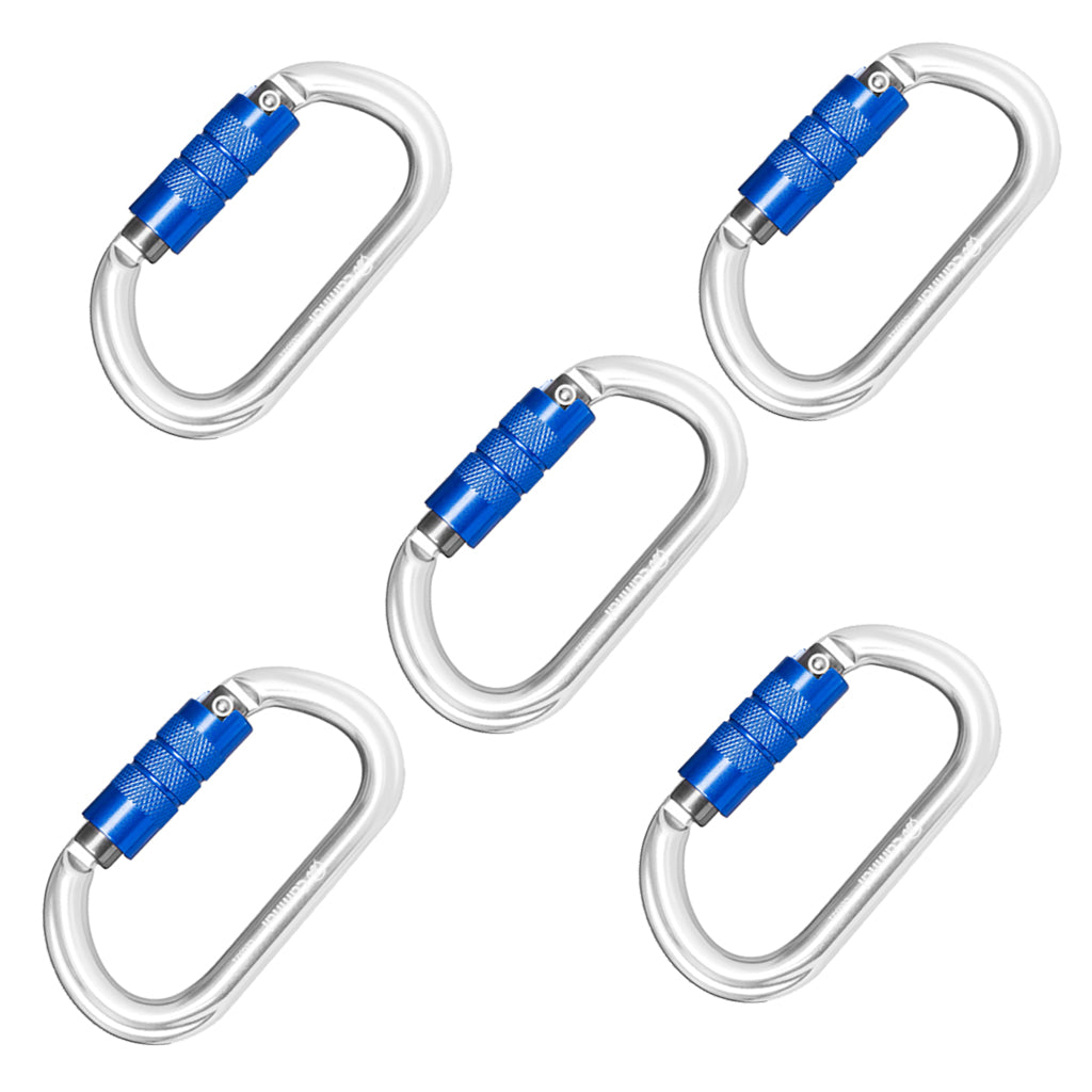 5pcs 25KN Aluminum Climbing Rescue Carabiner D Type Auto Locking Silver