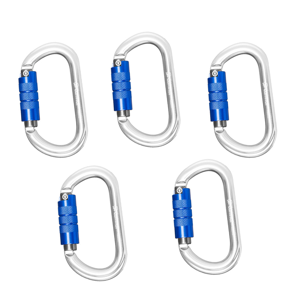5pcs 25KN Aluminum Climbing Rescue Carabiner D Type Auto Locking Silver