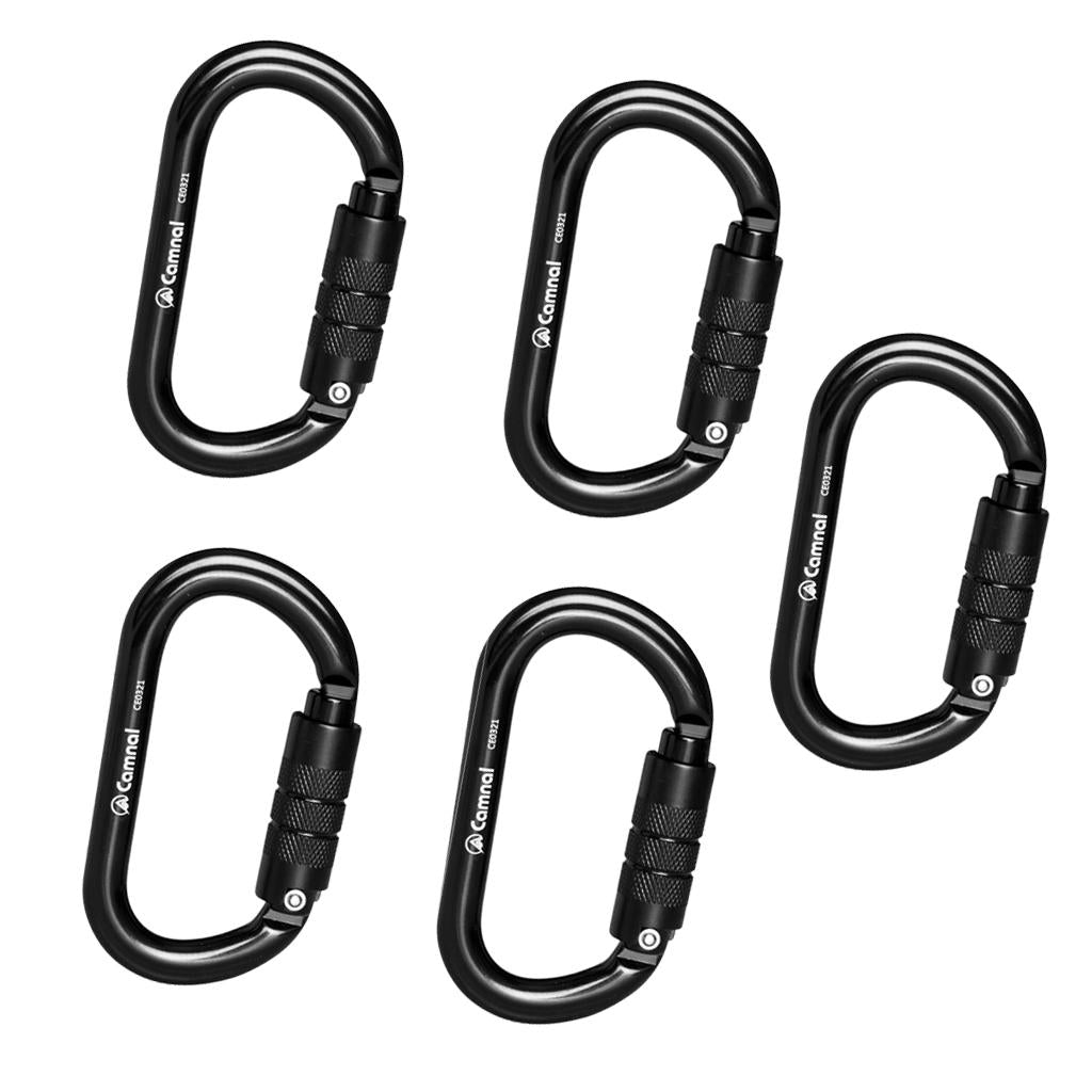 5pcs 25KN Aluminum Climbing Rescue Carabiner D Type Auto Locking Black