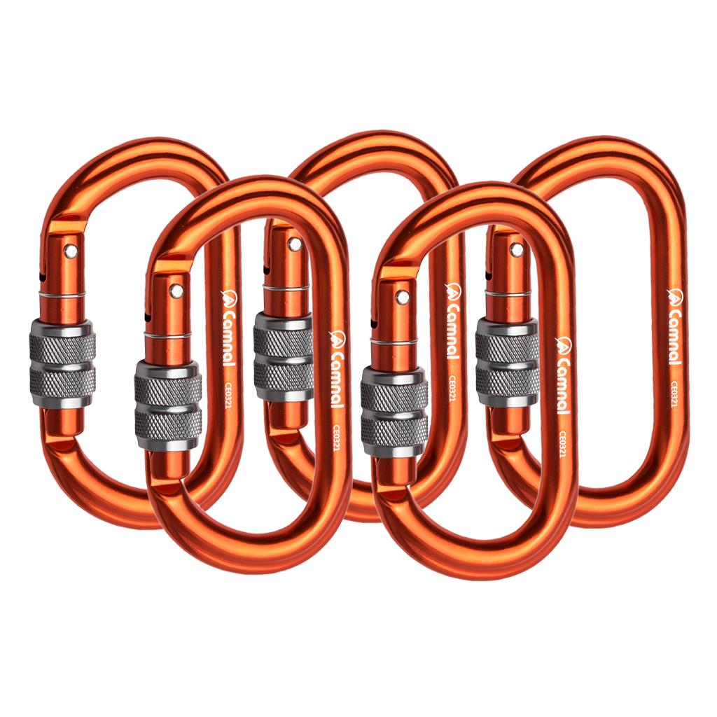 5 Pieces 25KN Aluminum Climbing Rescue Carabiner Screwgate D Type Orange