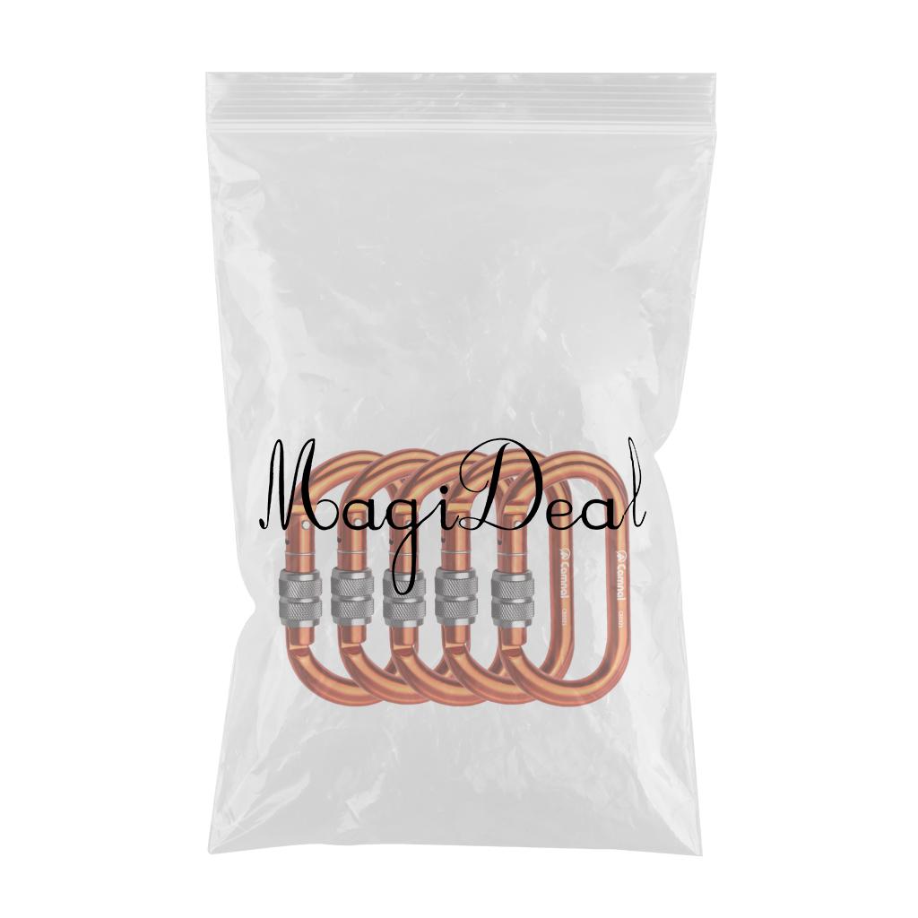5 Pieces 25KN Aluminum Climbing Rescue Carabiner Screwgate D Type Orange