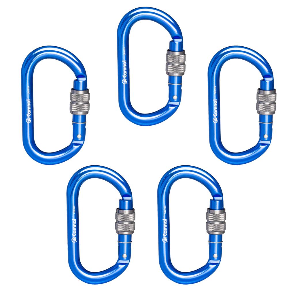 5 Pieces 25KN Aluminum Climbing Rescue Carabiner Screwgate D Type Blue