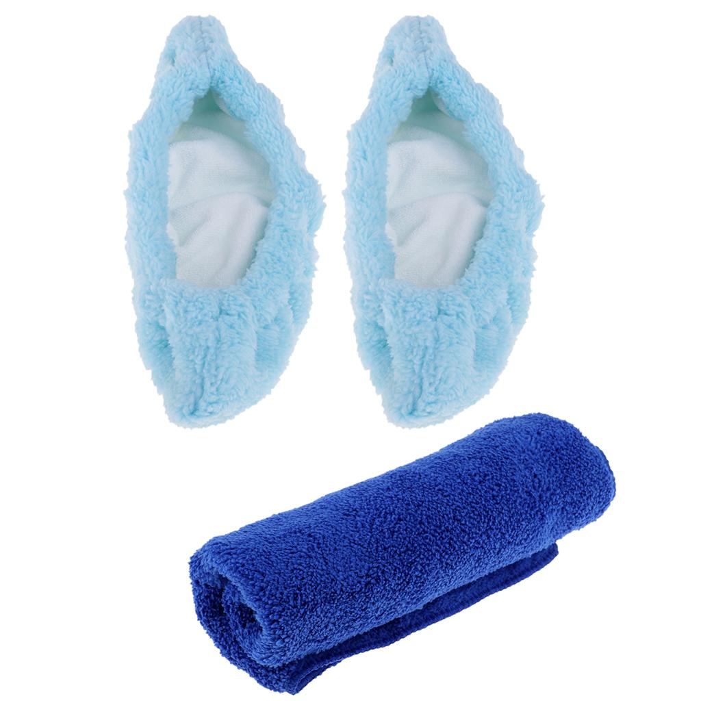 1 Pair Ice Hockey Figure Skate Blade Cover Soakers Guards and Care Kit Towel Blue M