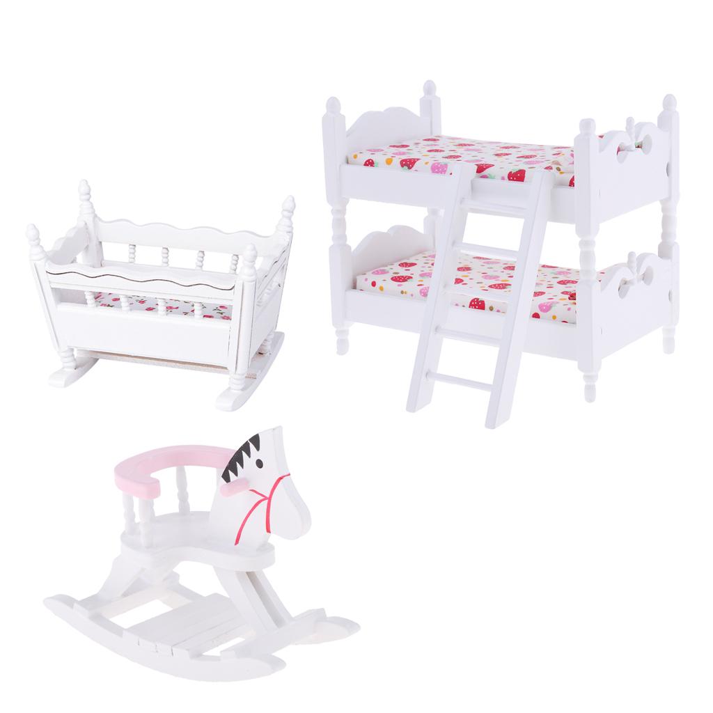 1/12 Dollhouse Miniature Furniture Bunk Bed Cradle Rocking Horse Set Bedroom