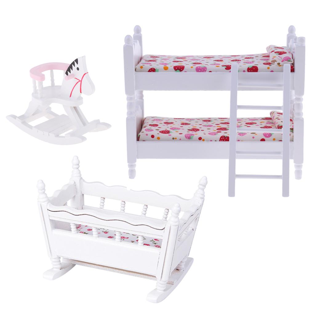 1/12 Dollhouse Miniature Furniture Bunk Bed Cradle Rocking Horse Set Bedroom