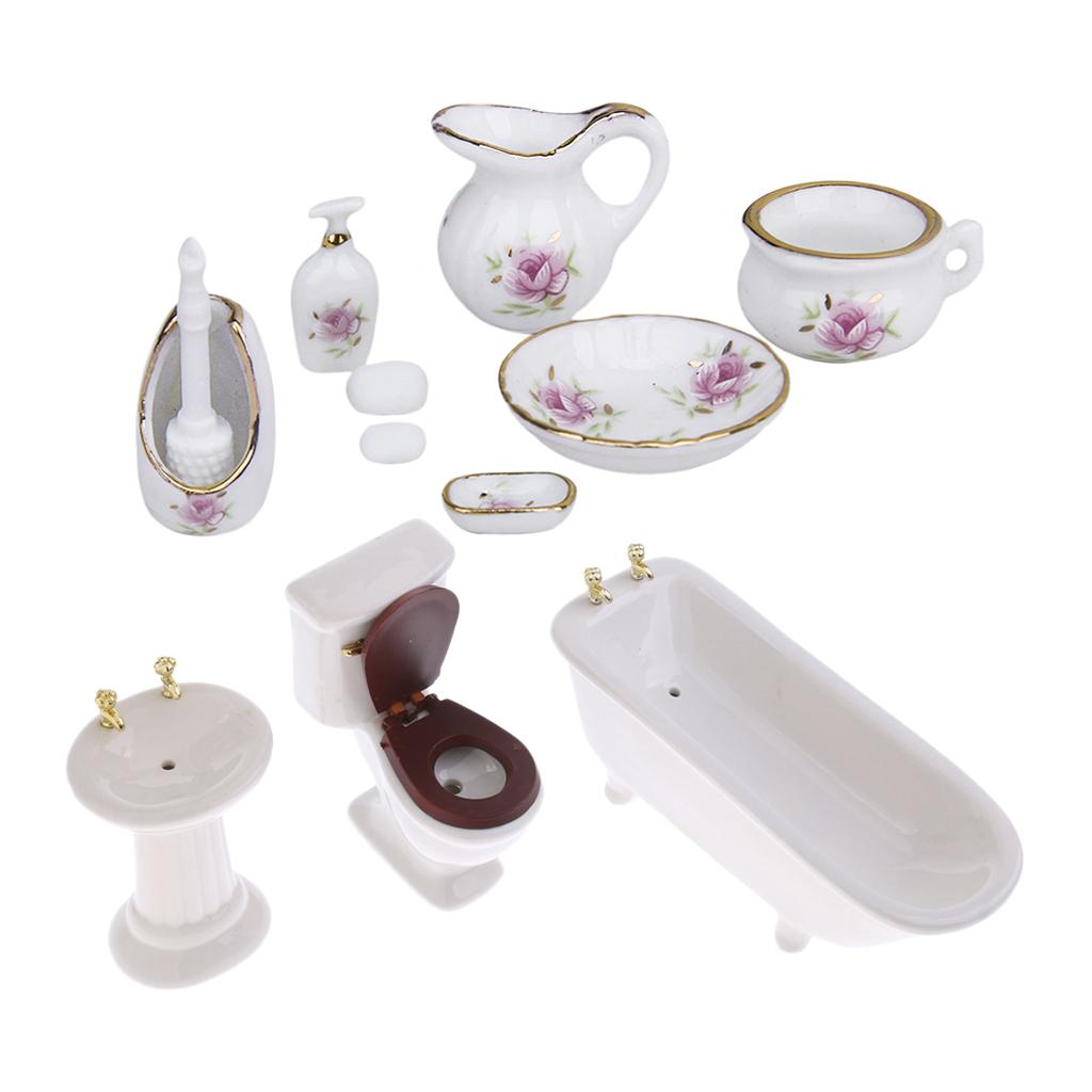 1/12 Dollhouse Miniature Furniture Bathroom Kit Closestool Bathtub Sink Set