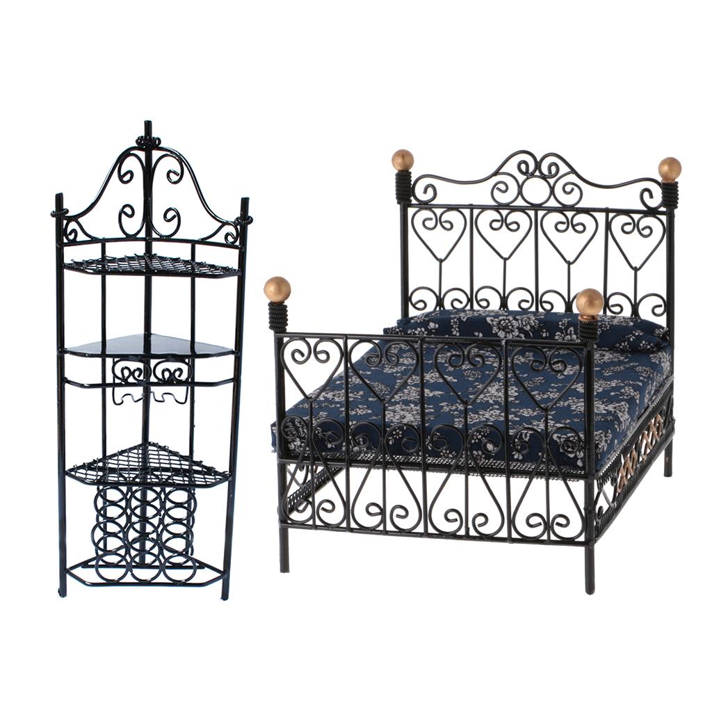 1/12 Dollhouse Miniature Furniture Metal Bed Storage Rack Bedroom Kit Model