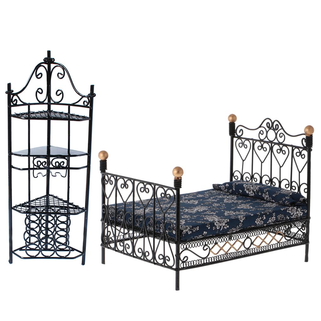 1/12 Dollhouse Miniature Furniture Metal Bed Storage Rack Bedroom Kit Model
