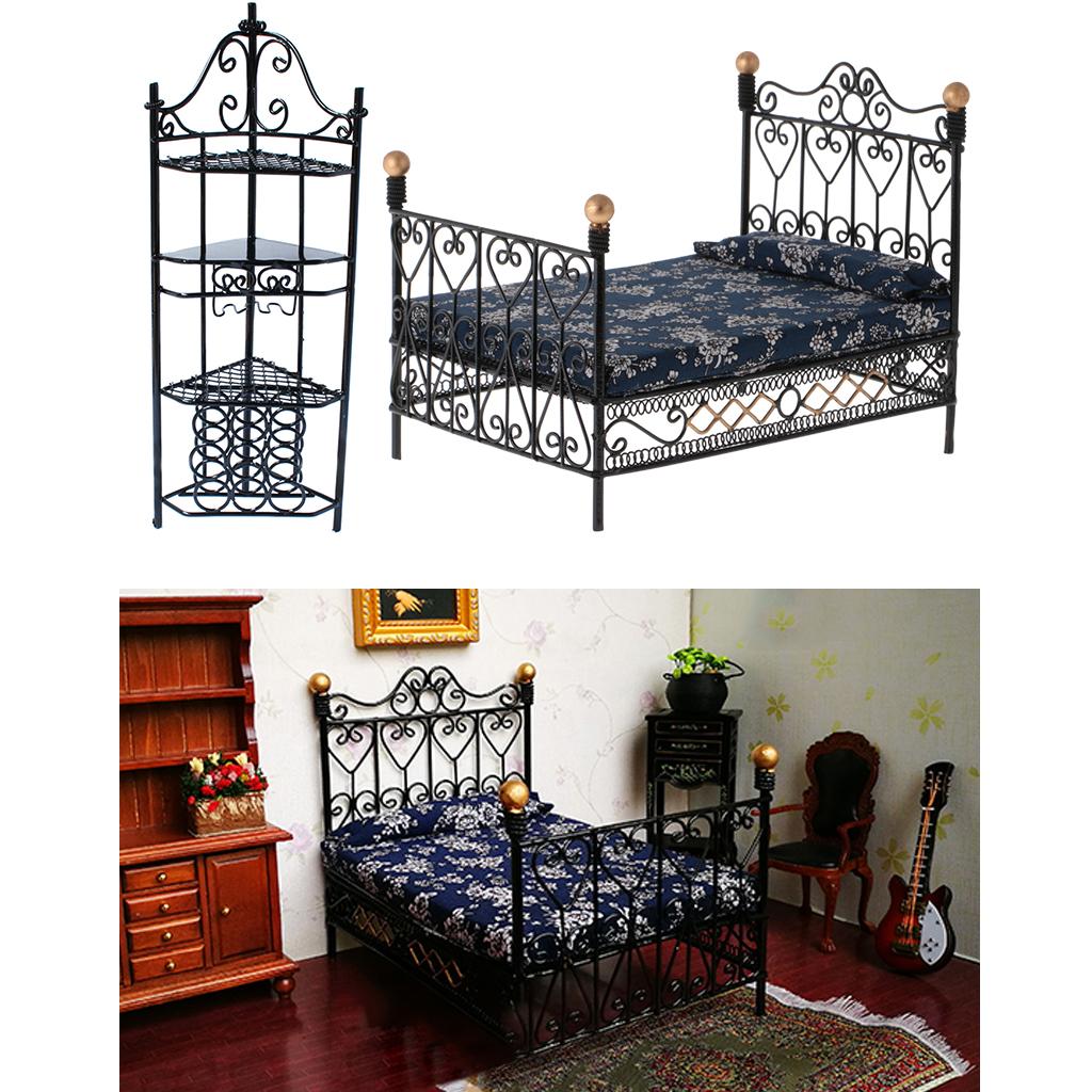 1/12 Dollhouse Miniature Furniture Metal Bed Storage Rack Bedroom Kit Model