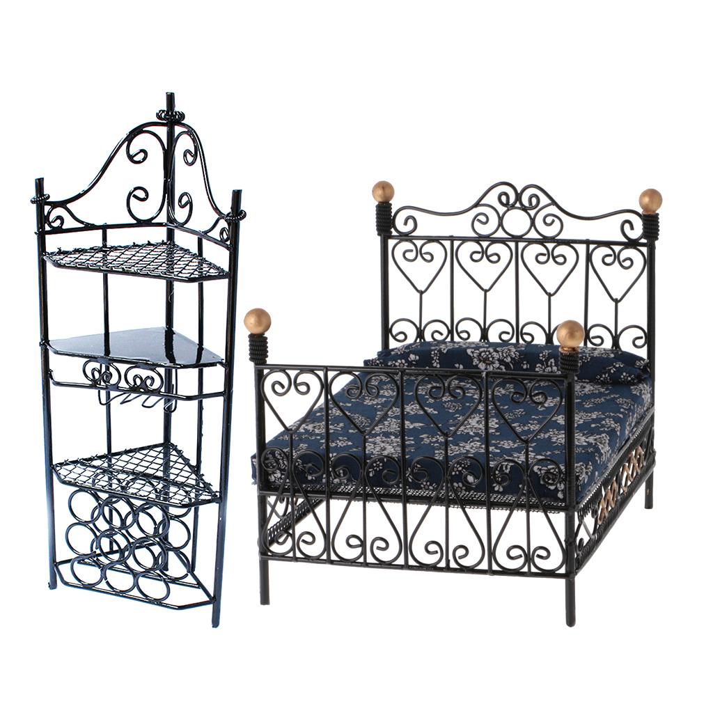1/12 Dollhouse Miniature Furniture Metal Bed Storage Rack Bedroom Kit Model