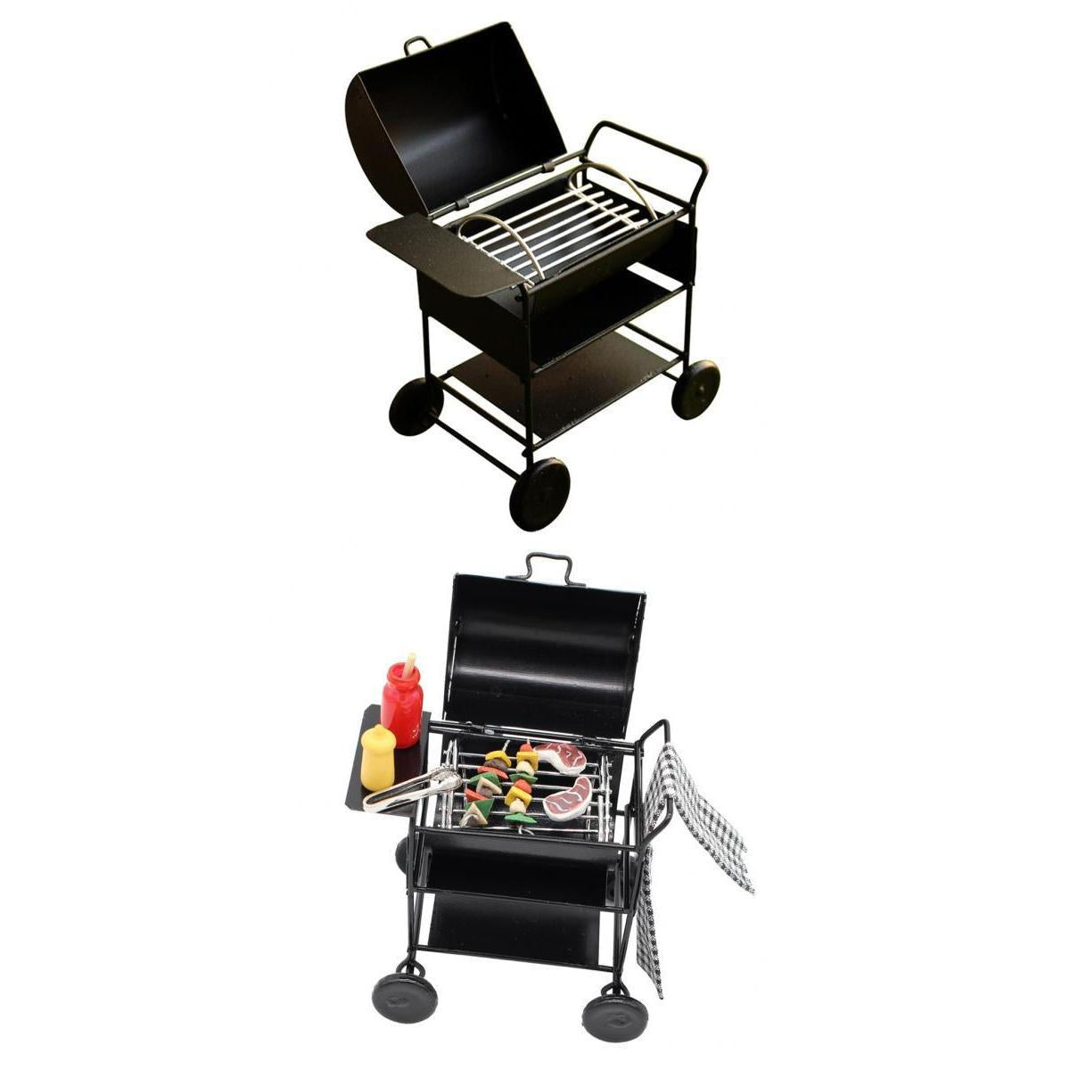 1/12 Dollhouse Miniature Barbecue Furniture Metal Oven Car BBQ Grill Set
