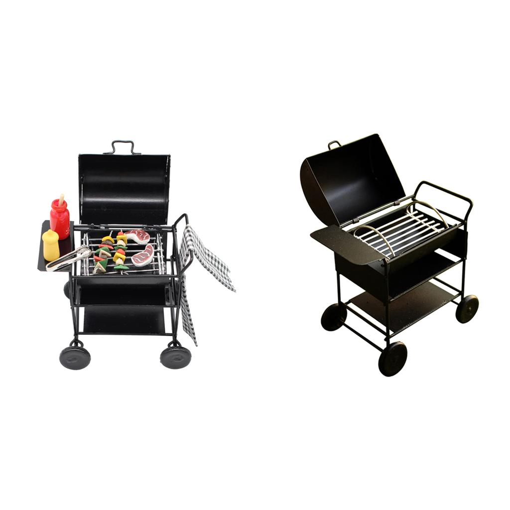 1/12 Dollhouse Miniature Barbecue Furniture Metal Oven Car BBQ Grill Set