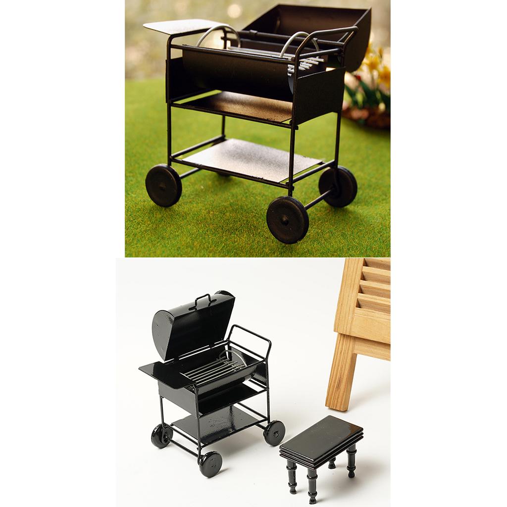 1/12 Dollhouse Miniature Barbecue Furniture Metal Oven Car BBQ Grill Set