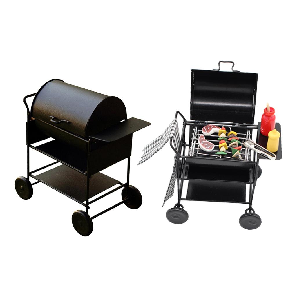 1/12 Dollhouse Miniature Barbecue Furniture Metal Oven Car BBQ Grill Set