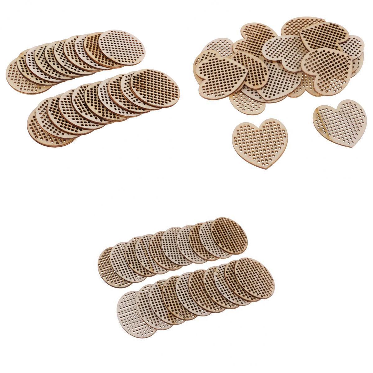 60 Pieces Natural Multi-hole Wooden Pendant Cross Stitch Board DIY Jewelry
