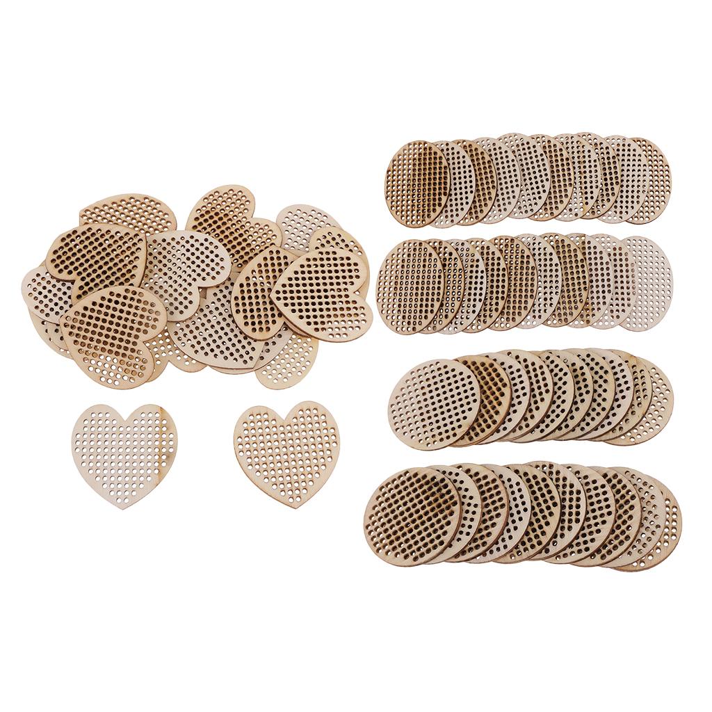 60 Pieces Natural Multi-hole Wooden Pendant Cross Stitch Board DIY Jewelry