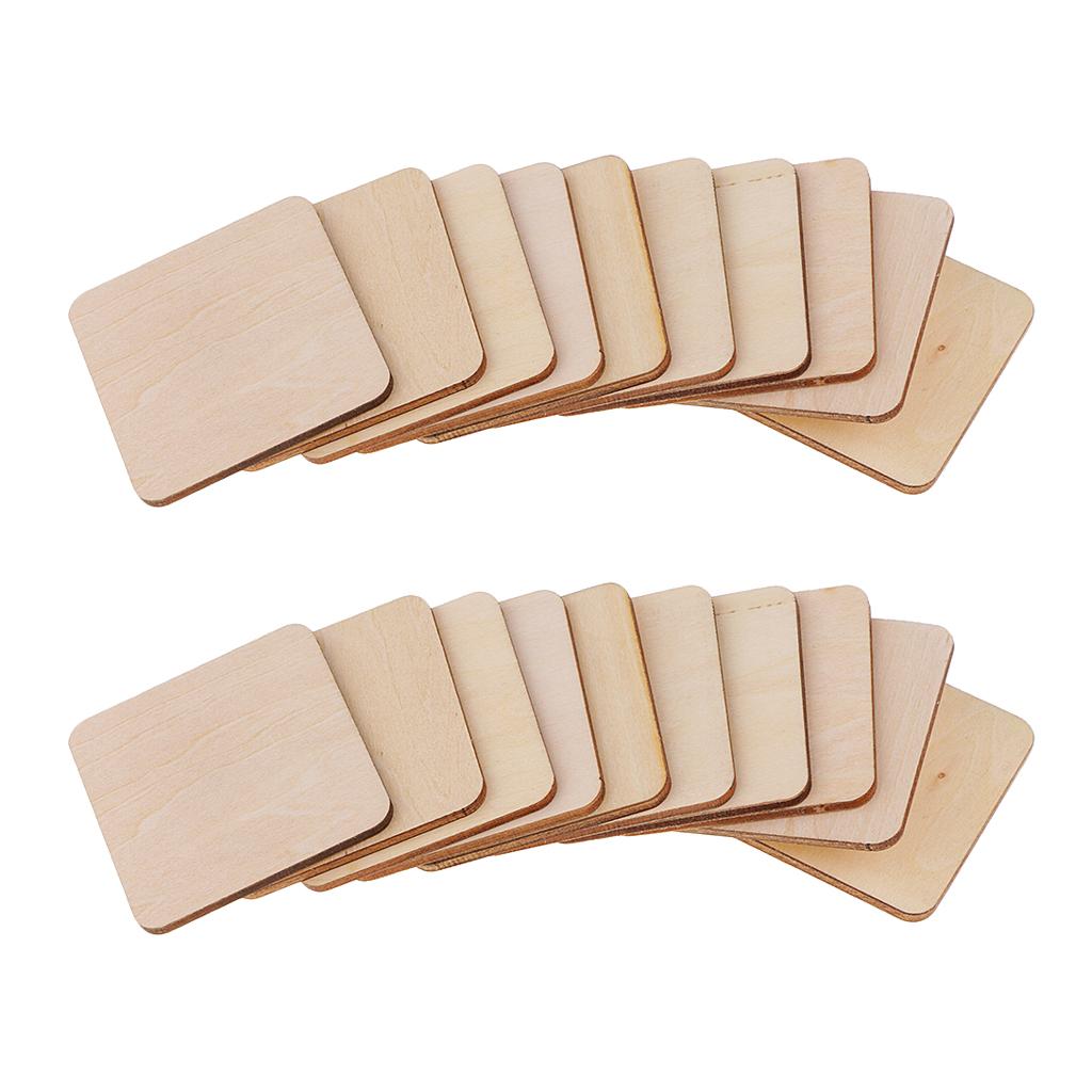 20 Pieces Blank Wood Square Plaque Unfinished Wooden Cutout Shapes Crafts