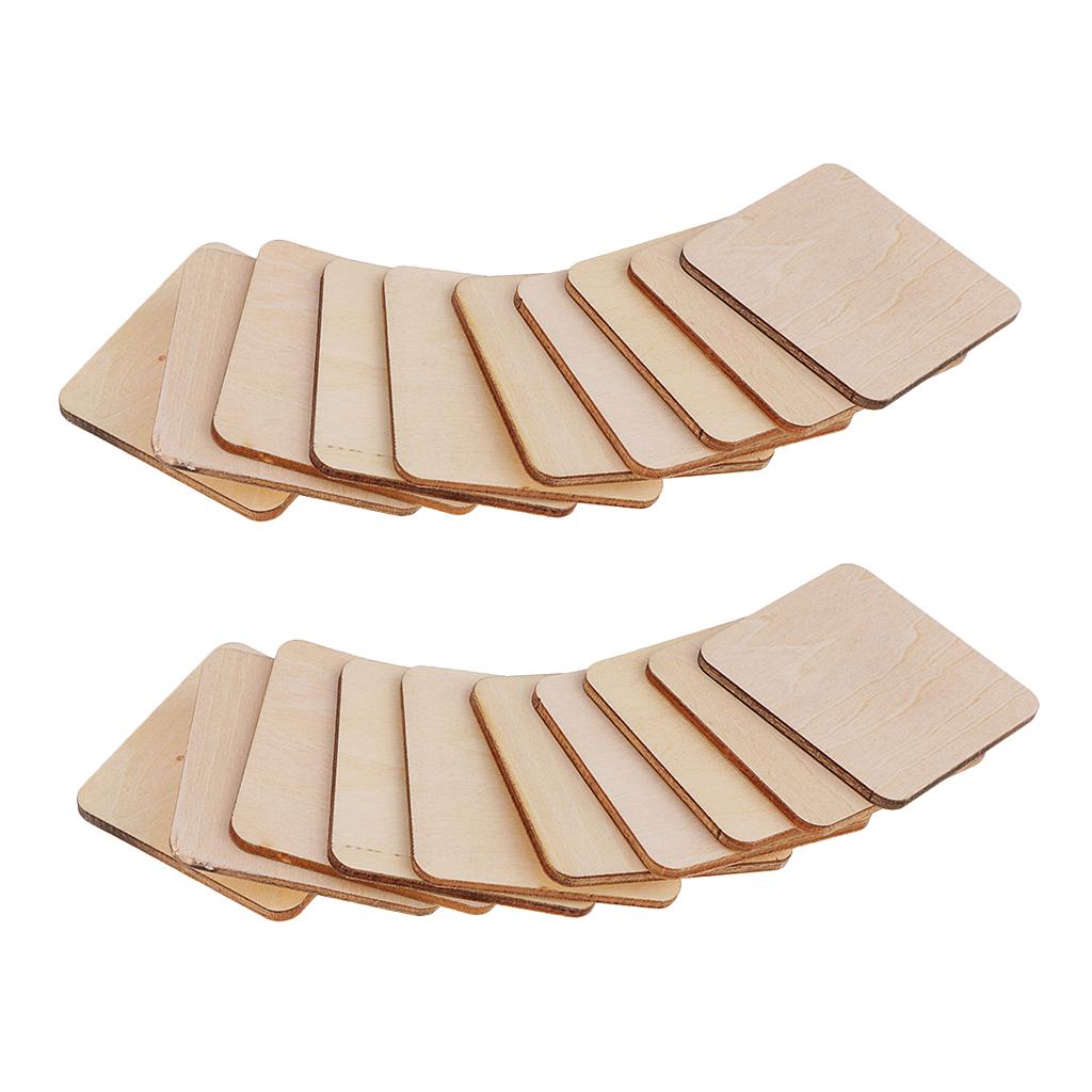 20 Pieces Blank Wood Square Plaque Unfinished Wooden Cutout Shapes Crafts