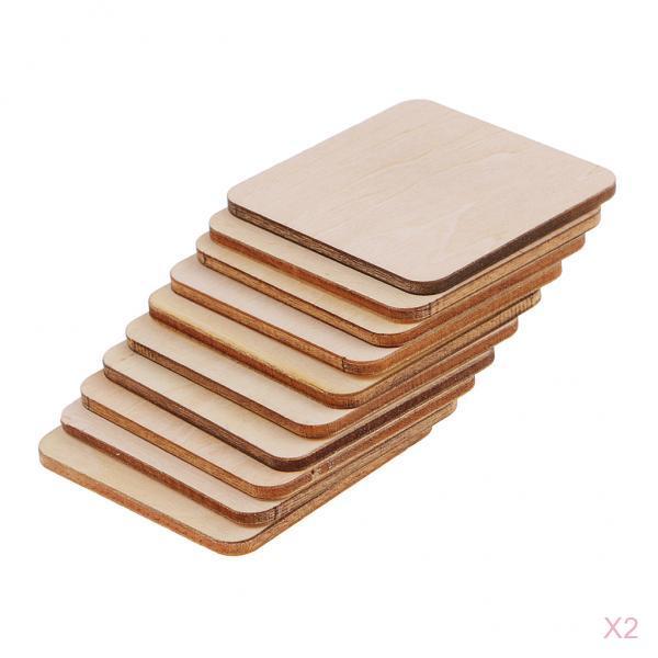 20 Pieces Blank Wood Square Plaque Unfinished Wooden Cutout Shapes Crafts