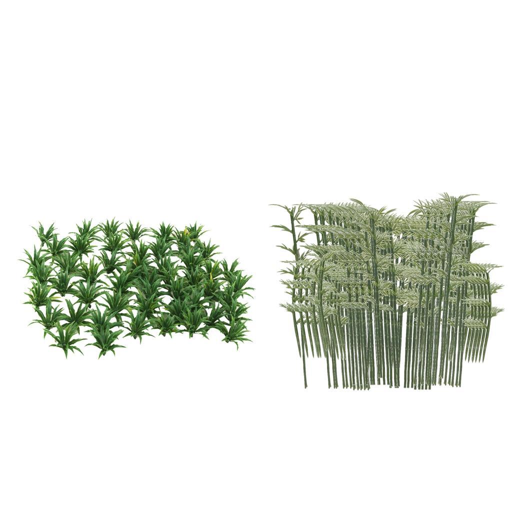50x Model Ground Cover Plants + 100x Bamboo HO Train Railway Diorama Scenery