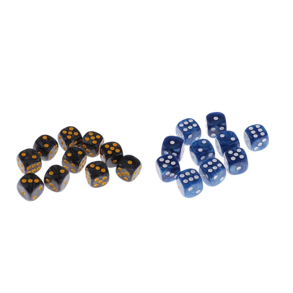 20 Pieces Acrylic 6-sided Dice D6 for Party Bar Game Accessory Black + Blue