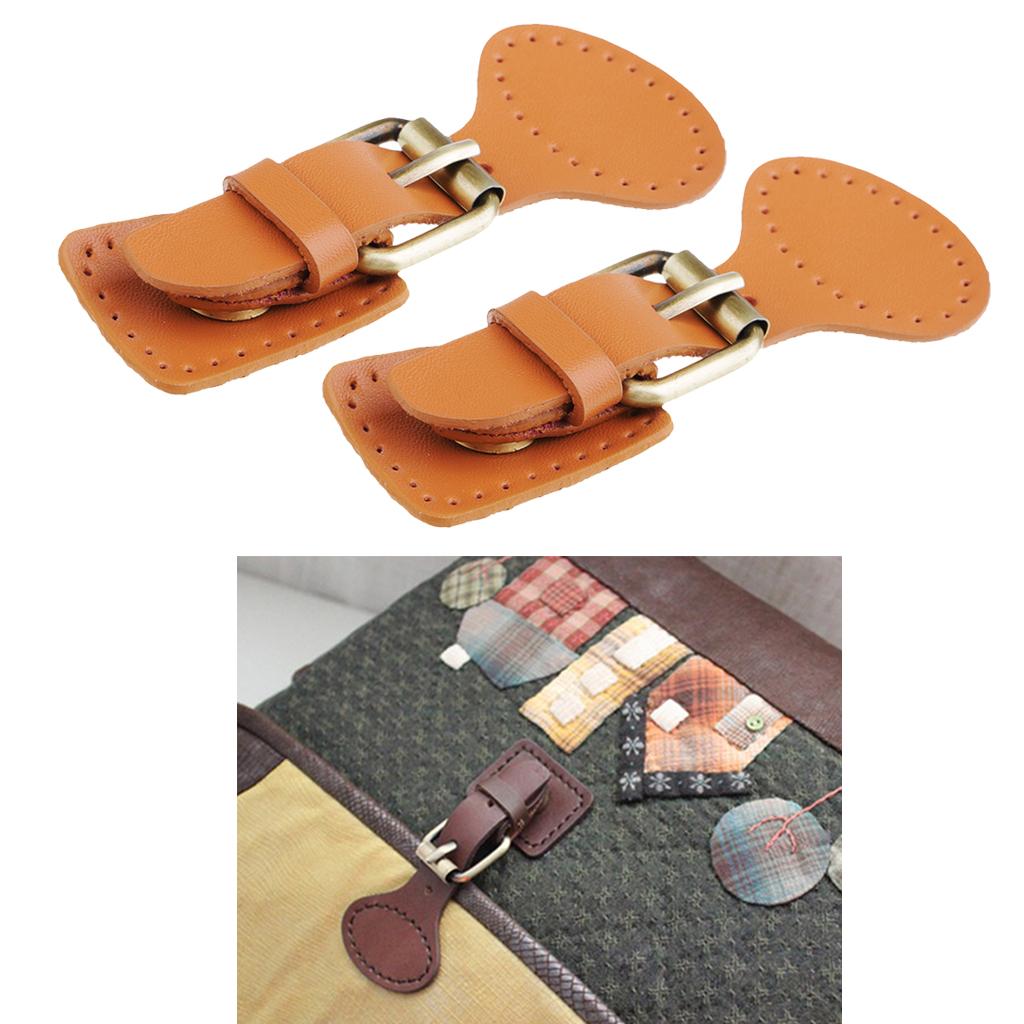 2 Sets Sew on Leather Snap Buckles Sewing Fasteners DIY Bag Making Brown