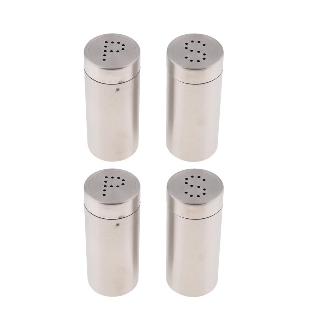 4Pcs Silver Stainless Steel Salt Sugar Pepper Shaker Seasoning Cans set
