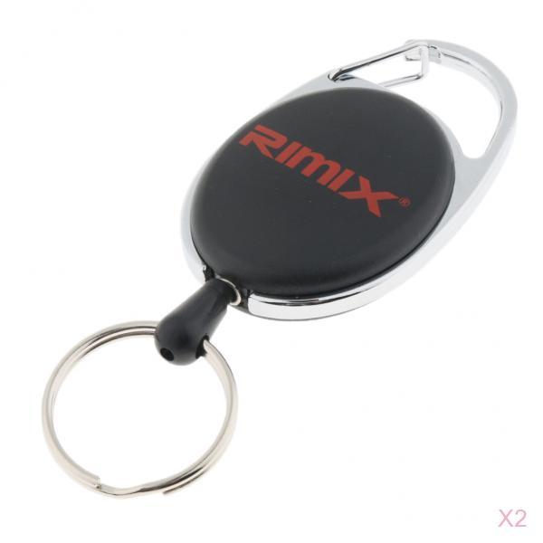 2pcs Retractable Keychain Carabiner Badge Recoil Reel Key Holder Black