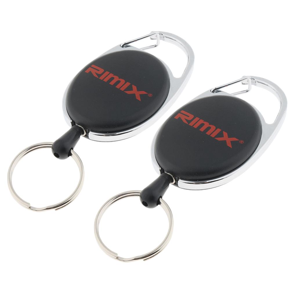 2pcs Retractable Keychain Carabiner Badge Recoil Reel Key Holder Black