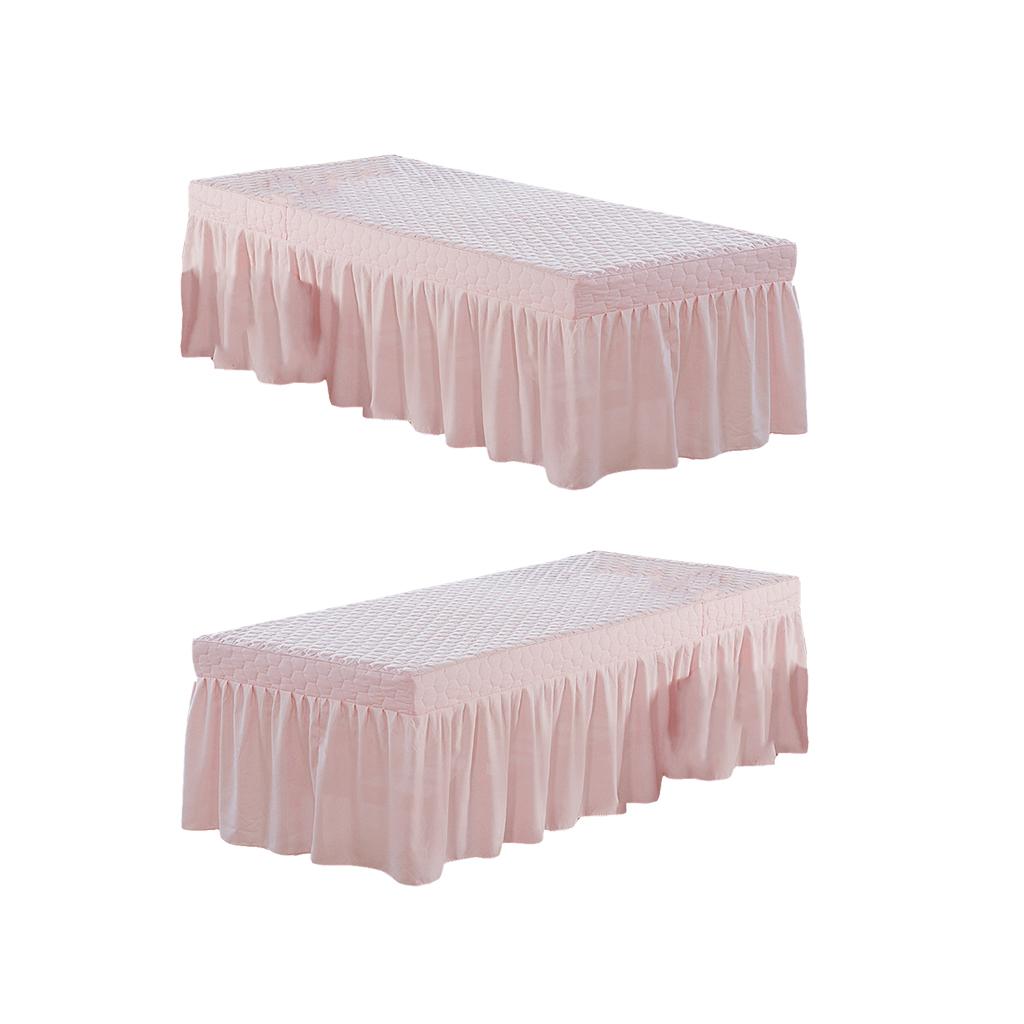2xPink_2 Massage Table Skirt Beauty Bed Cover Valance Sheet