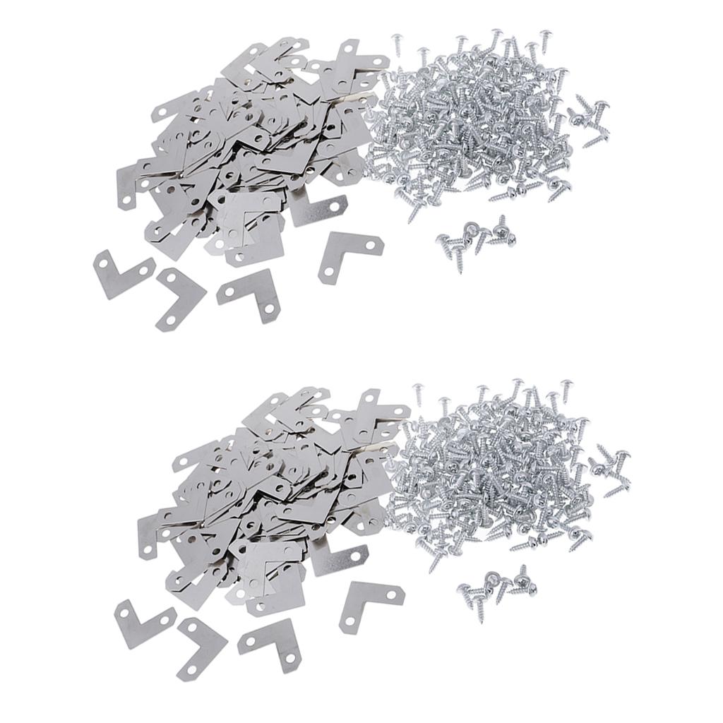 200 Pieces Metal Corner Brace Plate Flat Bracket for Photo Frame with Screw