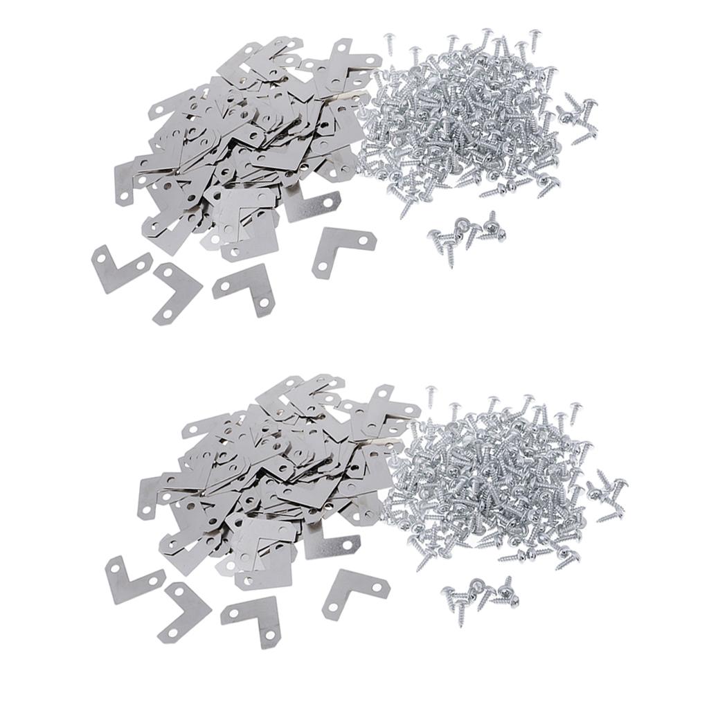 200 Pieces Metal Corner Brace Plate Flat Bracket for Photo Frame with Screw