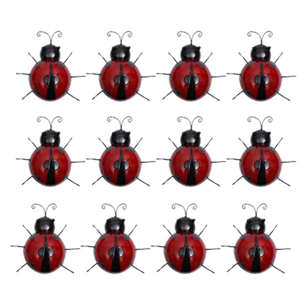12x Mini Metal Ladybug Fence Hanger Wall Hanging Outdoor Garden Decor10cm