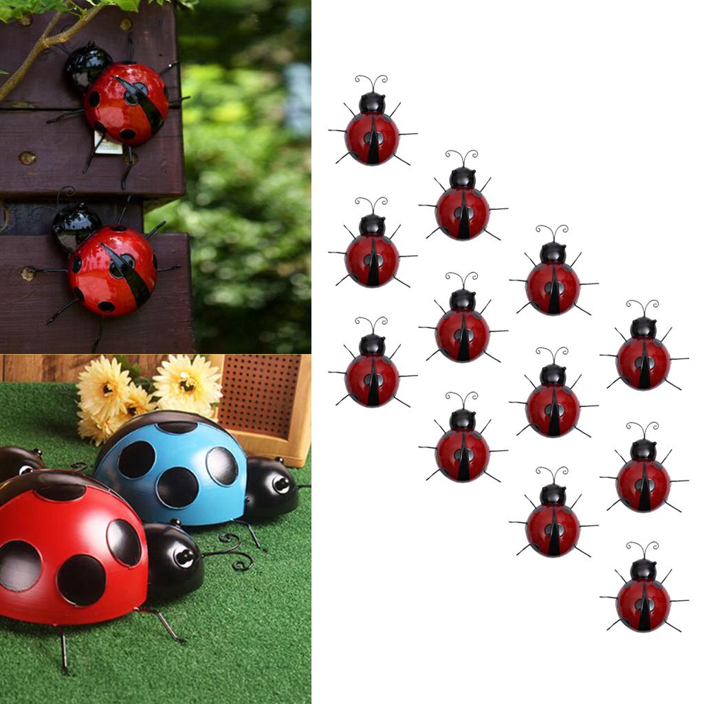 12x Mini Metal Ladybug Fence Hanger Wall Hanging Outdoor Garden Decor10cm