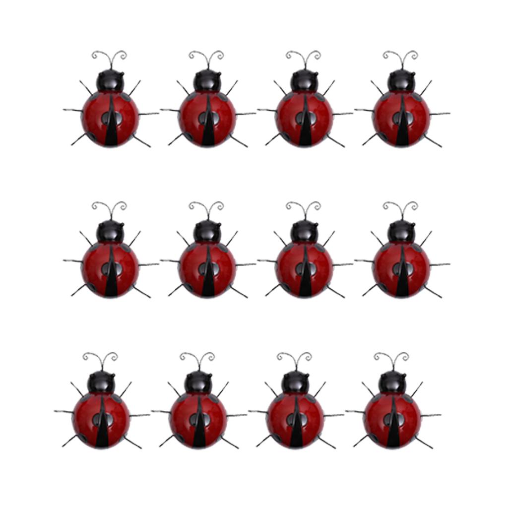 12x Mini Metal Ladybug Fence Hanger Wall Hanging Outdoor Garden Decor10cm