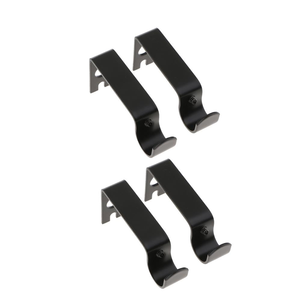 4Pcs Black Adjustable Metal Curtain Pole Rod Wall Bracket Hook Holder