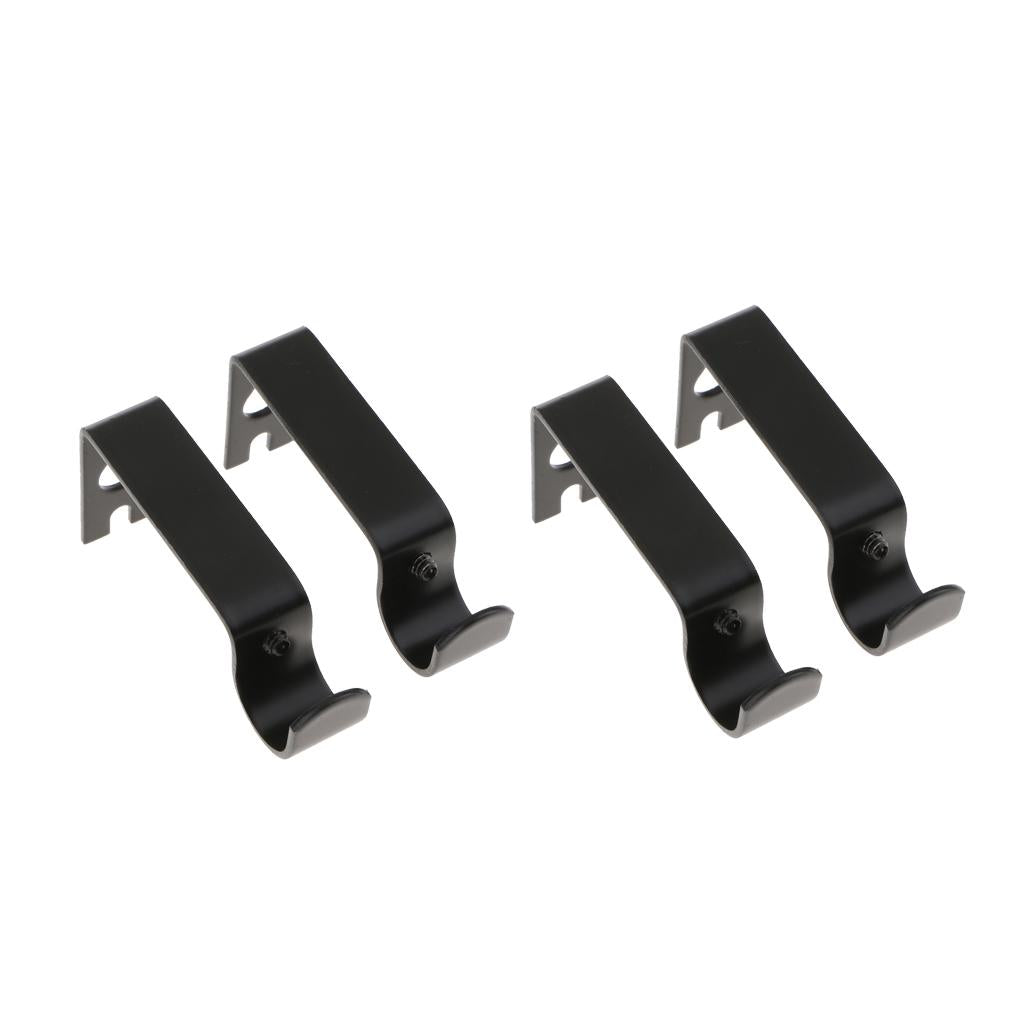 4Pcs Black Adjustable Metal Curtain Pole Rod Wall Bracket Hook Holder