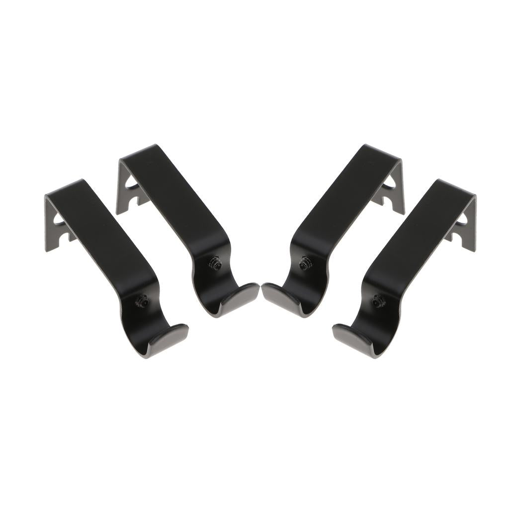 4Pcs Black Adjustable Metal Curtain Pole Rod Wall Bracket Hook Holder