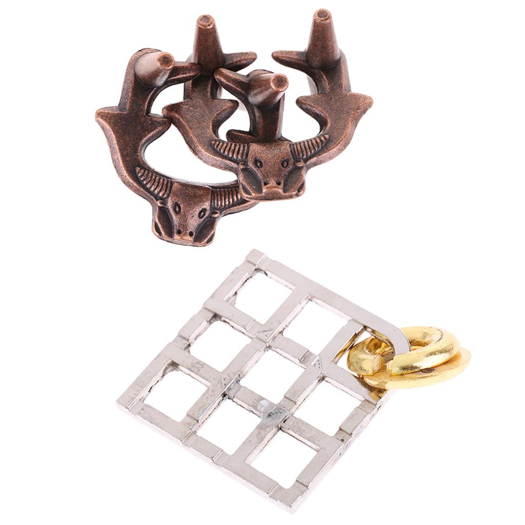 Bull/Grid Lock Puzzle Classic Metal Brain Teaser IQ Test Toy for Adult Child